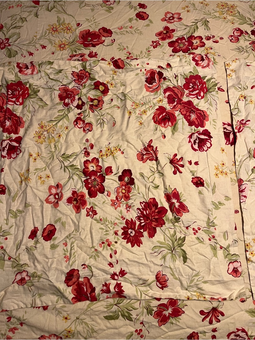 Pottery Barn Cream & dark red/pink floral  cotton linen duvet cover & shams